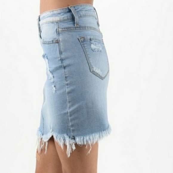 KANCAN Distressed Raw Hem Denim Skirt - Picture 3 of 5